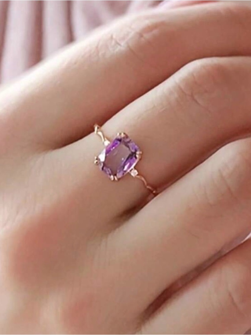 Delicate Purple Gemstone Ring in Rose Gold